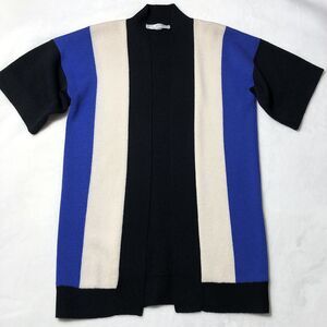 St. John Separates Santana Black Blue White Knit Cardigan Sweater Colorblock S